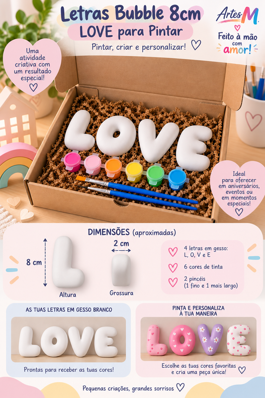 Letras Bubble 8cm – LOVE para Pintar