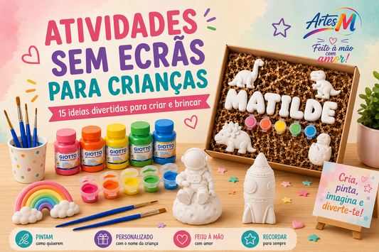 Atividades sem ecrãs para crianças com pintura e figuras de gesso