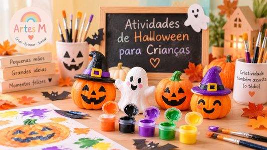 Atividades de Halloween para crianças com pintura, figuras de gesso e trabalhos criativos
