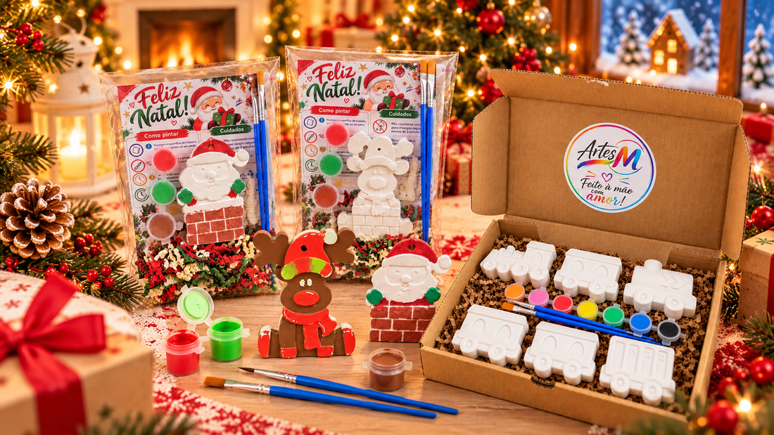 Prendas de Natal para crianças com kits criativos e figuras de gesso para pintar da Artes M, Ideias de prendas de Natal criativas para crianças
