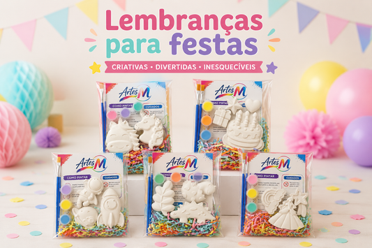 Lembranças para festas de aniversário infantil com kits de pintura em gesso