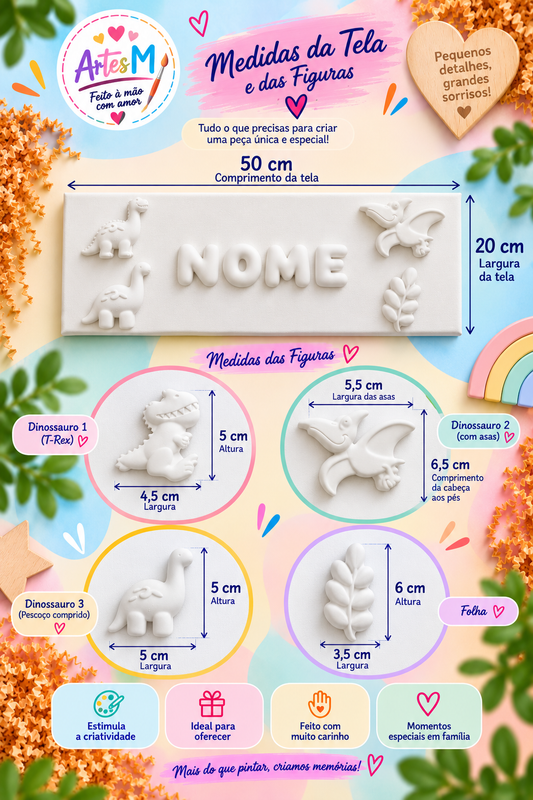 Tela Personalizada com Nome – Letras Bubble 5cm + Dinossauros