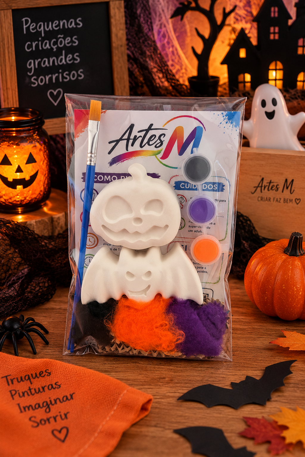 Kit Halloween Abobora e Morcego para Criancas