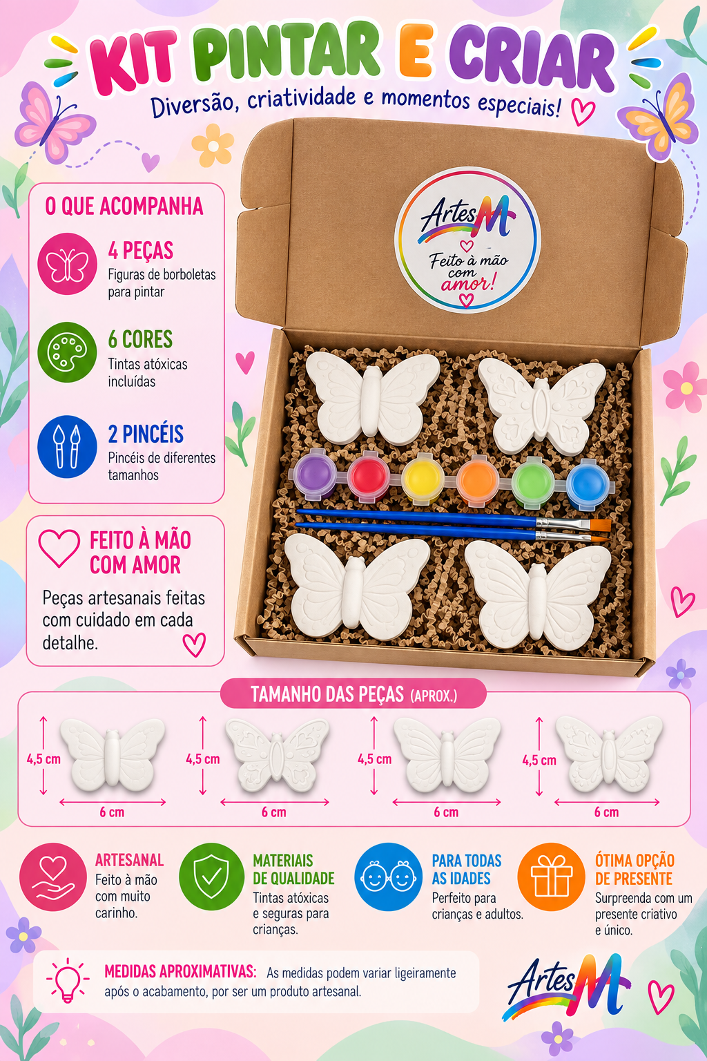 Caixa Criativa Borboletas – Kit Criativo para Pintar