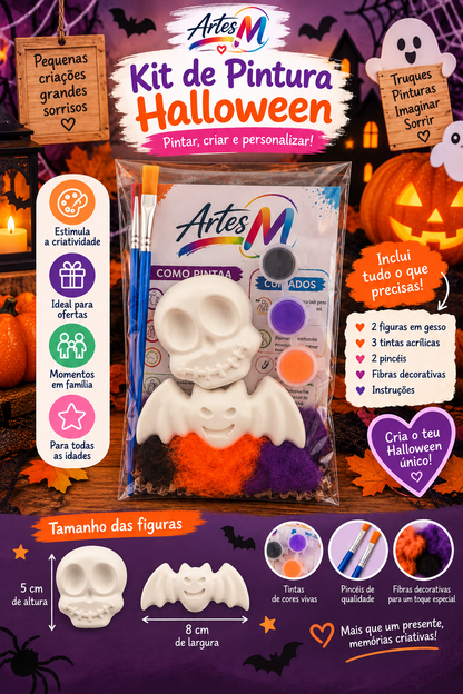 Kit Halloween Caveira e Morcego Medidas e Conteudo