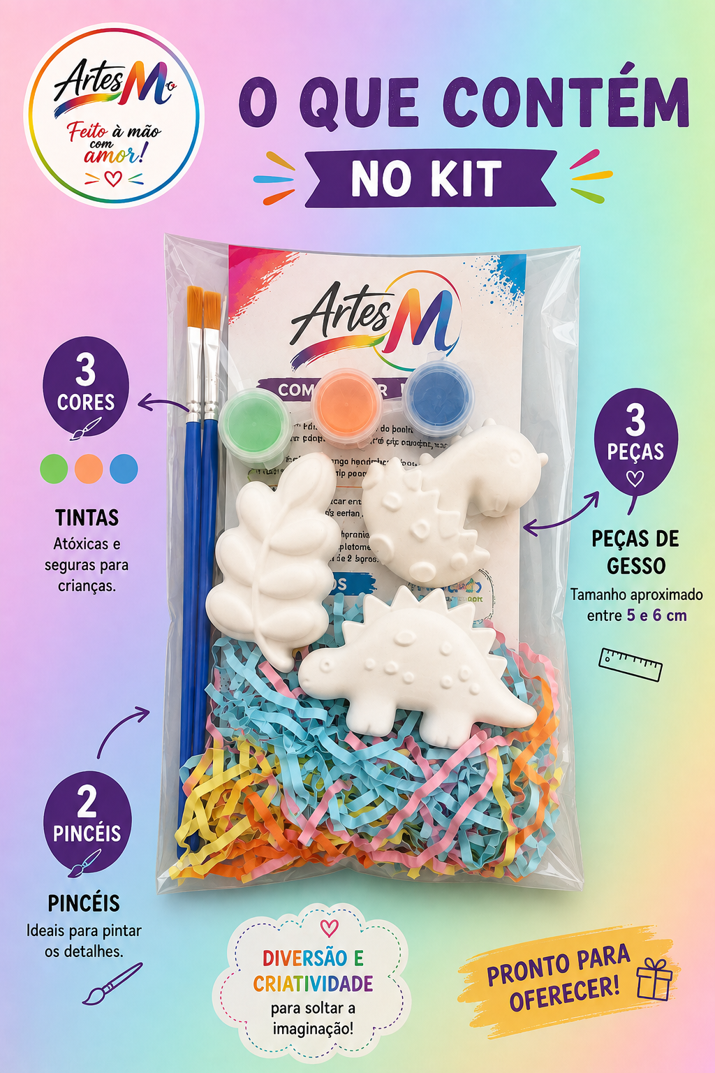 Lembrança de Aniversário Dinossauros – Kit de Pintura