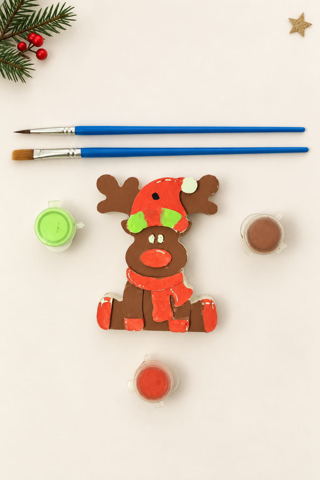 Prenda de Natal - Rena de Gesso pintado de criança com 9 anos