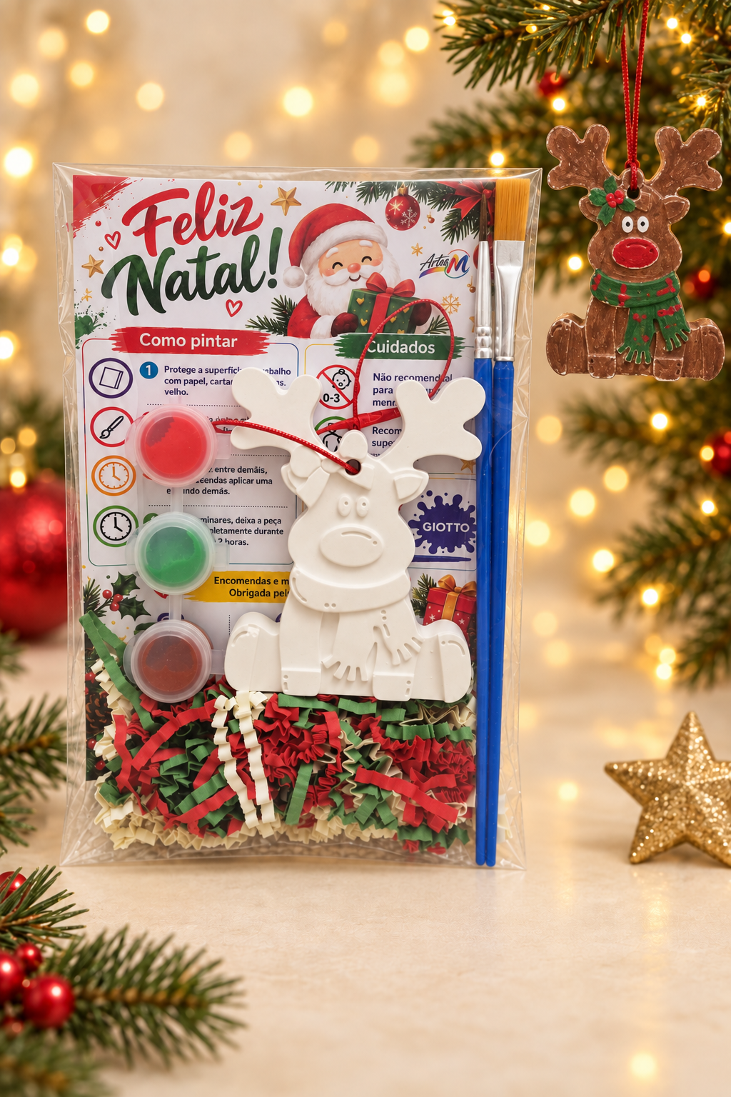 Rena de Gesso para Pintar – Kit de Natal | Artes M