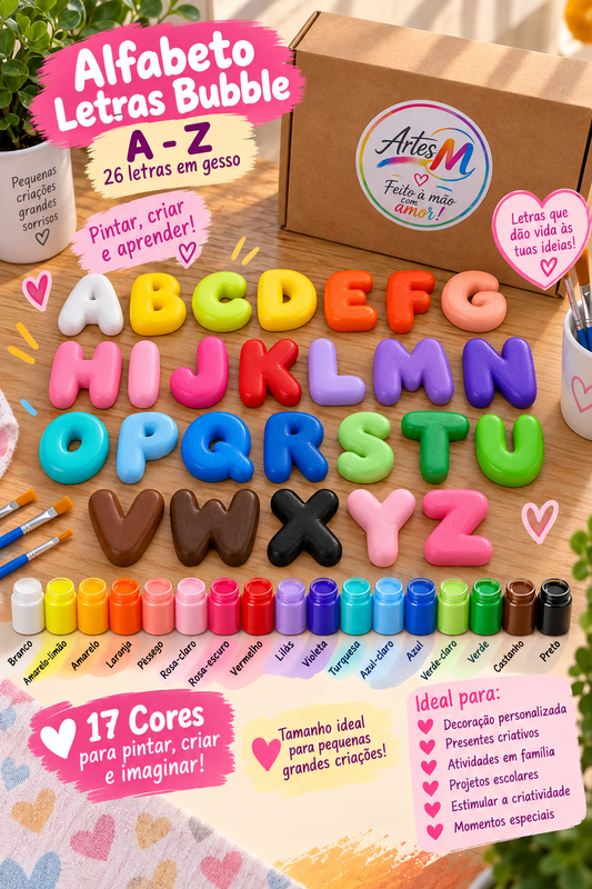 Alfabeto Letras Bubble 8 cm em Gesso para Pintar